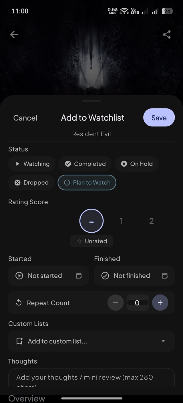 Odyssey Track and Review Screen with ratings and notes
